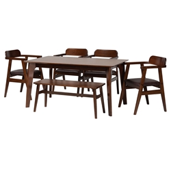 Baxton Studio Cleo Mid-Century Modern Espresso Faux Leather and Dark Brown Finished Wood 6-Piece Dining Set
